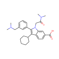 CN(C)Cc1cccc(-c2c(C3CCCCC3)c3ccc(C(=O)O)cc3n2CC(=O)N(C)C)c1 ZINC000013646675