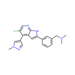 CN(C)Cc1cccc(-c2cc3c(-c4cnn(C)c4)c(Cl)cnc3[nH]2)c1 ZINC000045334698