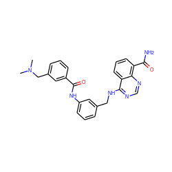 CN(C)Cc1cccc(C(=O)Nc2cccc(CNc3ncnc4c(C(N)=O)cccc34)c2)c1 ZINC000114344257