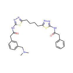 CN(C)Cc1cccc(CC(=O)Nc2nnc(CCCCc3nnc(NC(=O)Cc4ccccc4)s3)s2)c1 ZINC000169698291