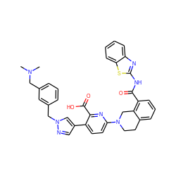 CN(C)Cc1cccc(Cn2cc(-c3ccc(N4CCc5cccc(C(=O)Nc6nc7ccccc7s6)c5C4)nc3C(=O)O)cn2)c1 ZINC000205402224