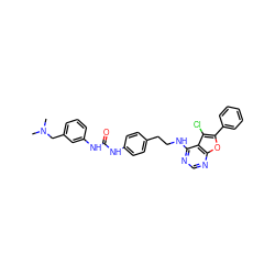 CN(C)Cc1cccc(NC(=O)Nc2ccc(CCNc3ncnc4oc(-c5ccccc5)c(Cl)c34)cc2)c1 ZINC000114526875