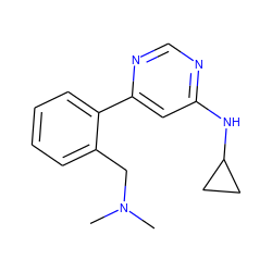 CN(C)Cc1ccccc1-c1cc(NC2CC2)ncn1 ZINC000004267753