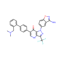 CN(C)Cc1ccccc1-c1ccc(-c2c[nH]c3c(C(F)(F)F)nn(-c4ccc5onc(N)c5c4)c3c2=O)cc1 ZINC000014951308