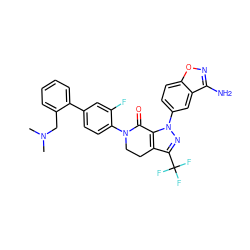 CN(C)Cc1ccccc1-c1ccc(N2CCc3c(C(F)(F)F)nn(-c4ccc5onc(N)c5c4)c3C2=O)c(F)c1 ZINC000014950402