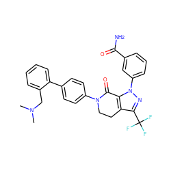 CN(C)Cc1ccccc1-c1ccc(N2CCc3c(C(F)(F)F)nn(-c4cccc(C(N)=O)c4)c3C2=O)cc1 ZINC000014950570