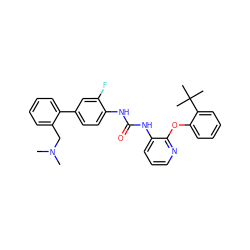 CN(C)Cc1ccccc1-c1ccc(NC(=O)Nc2cccnc2Oc2ccccc2C(C)(C)C)c(F)c1 ZINC000096269937