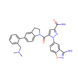 CN(C)Cc1ccccc1-c1ccc2c(c1)CCN2C(=O)c1cc(C(N)=O)nn1-c1ccc2onc(N)c2c1 ZINC000028959511