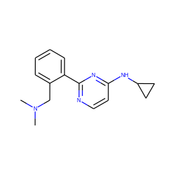 CN(C)Cc1ccccc1-c1nccc(NC2CC2)n1 ZINC000004268155