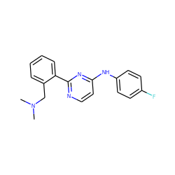 CN(C)Cc1ccccc1-c1nccc(Nc2ccc(F)cc2)n1 ZINC000004264822