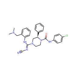 CN(C)Cc1ccccc1N/C(=N\C#N)N1CCN(C(=O)Nc2ccc(Cl)cc2)[C@H](c2ccccc2)C1 ZINC000040413023