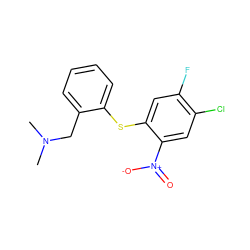 CN(C)Cc1ccccc1Sc1cc(F)c(Cl)cc1[N+](=O)[O-] ZINC000013491688