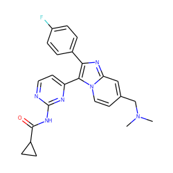 CN(C)Cc1ccn2c(-c3ccnc(NC(=O)C4CC4)n3)c(-c3ccc(F)cc3)nc2c1 ZINC000028963725