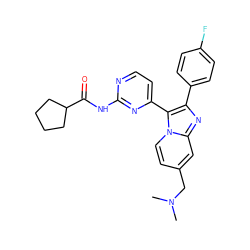 CN(C)Cc1ccn2c(-c3ccnc(NC(=O)C4CCCC4)n3)c(-c3ccc(F)cc3)nc2c1 ZINC000028963749