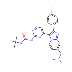 CN(C)Cc1ccn2c(-c3ccnc(NC(=O)NC(C)(C)C)n3)c(-c3ccc(F)cc3)nc2c1 ZINC000028963779