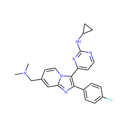 CN(C)Cc1ccn2c(-c3ccnc(NC4CC4)n3)c(-c3ccc(F)cc3)nc2c1 ZINC000028963465