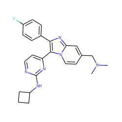 CN(C)Cc1ccn2c(-c3ccnc(NC4CCC4)n3)c(-c3ccc(F)cc3)nc2c1 ZINC000028963507