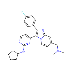 CN(C)Cc1ccn2c(-c3ccnc(NC4CCCC4)n3)c(-c3ccc(F)cc3)nc2c1 ZINC000028963540