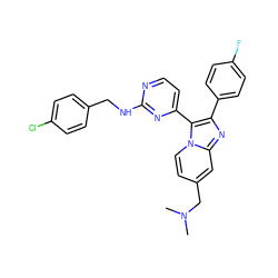 CN(C)Cc1ccn2c(-c3ccnc(NCc4ccc(Cl)cc4)n3)c(-c3ccc(F)cc3)nc2c1 ZINC000028963701