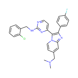 CN(C)Cc1ccn2c(-c3ccnc(NCc4ccccc4Cl)n3)c(-c3ccc(F)cc3)nc2c1 ZINC000028963659