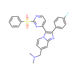 CN(C)Cc1ccn2c(-c3ccnc(S(=O)(=O)c4ccccc4)n3)c(-c3ccc(F)cc3)nc2c1 ZINC000028963768