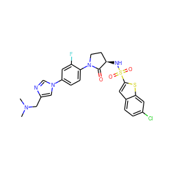 CN(C)Cc1cn(-c2ccc(N3CC[C@@H](NS(=O)(=O)c4cc5ccc(Cl)cc5s4)C3=O)c(F)c2)cn1 ZINC000029131501