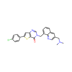 CN(C)Cc1cnc2c(Cn3cnc4cc(-c5ccc(Cl)cc5)sc4c3=O)cccc2c1 ZINC000036270588