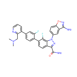 CN(C)Cc1ncccc1-c1ccc(-c2ccc3c(C(N)=O)nn(-c4ccc5onc(N)c5c4)c3c2F)c(F)c1 ZINC000028964284