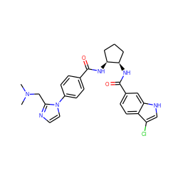 CN(C)Cc1nccn1-c1ccc(C(=O)N[C@H]2CCC[C@H]2NC(=O)c2ccc3c(Cl)c[nH]c3c2)cc1 ZINC000028822891