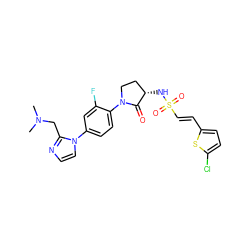 CN(C)Cc1nccn1-c1ccc(N2CC[C@H](NS(=O)(=O)/C=C/c3ccc(Cl)s3)C2=O)c(F)c1 ZINC000029130777