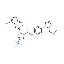 CN(C)Cc1nccn1-c1ccc(NC(=O)c2cc(C(F)(F)F)nn2-c2ccc3onc(N)c3c2)c(F)c1 ZINC000003633839