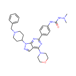 CN(C)NC(=O)Nc1ccc(-c2nc(N3CCOCC3)c3cnn(C4CCN(Cc5ccccc5)CC4)c3n2)cc1 ZINC000049784652