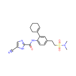 CN(C)S(=O)(=O)CCc1ccc(NC(=O)c2ncc(C#N)[nH]2)c(C2=CCCCC2)c1 ZINC000169701079