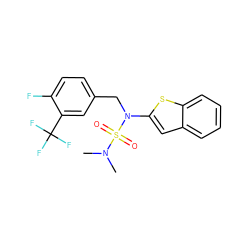 CN(C)S(=O)(=O)N(Cc1ccc(F)c(C(F)(F)F)c1)c1cc2ccccc2s1 ZINC001772634332