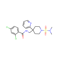 CN(C)S(=O)(=O)N1CCC(CNC(=O)c2ccc(Cl)cc2Cl)(c2ccccn2)CC1 ZINC000034637496