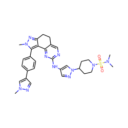 CN(C)S(=O)(=O)N1CCC(n2cc(Nc3ncc4c(n3)-c3c(nn(C)c3-c3ccc(-c5cnn(C)c5)cc3)CC4)cn2)CC1 ZINC000224951284