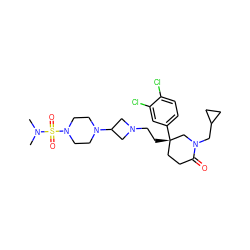 CN(C)S(=O)(=O)N1CCN(C2CN(CC[C@]3(c4ccc(Cl)c(Cl)c4)CCC(=O)N(CC4CC4)C3)C2)CC1 ZINC000027563252