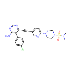 CN(C)S(=O)(=O)N1CCN(c2ccc(C#Cc3ncnc(N)c3-c3ccc(Cl)cc3)cn2)CC1 ZINC000028646577