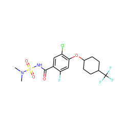 CN(C)S(=O)(=O)NC(=O)c1cc(Cl)c(OC2CCC(C(F)(F)F)CC2)cc1F ZINC000216201606
