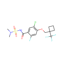 CN(C)S(=O)(=O)NC(=O)c1cc(Cl)c(OCC2(C(F)(F)F)CCC2)cc1F ZINC000206993420