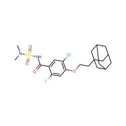 CN(C)S(=O)(=O)NC(=O)c1cc(Cl)c(OCCC23CC4CC(CC(C4)C2)C3)cc1F ZINC000216201876