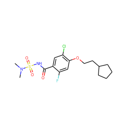 CN(C)S(=O)(=O)NC(=O)c1cc(Cl)c(OCCC2CCCC2)cc1F ZINC000261101709