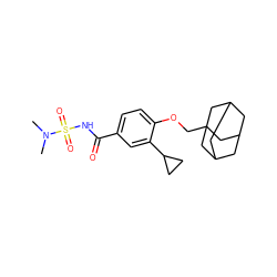 CN(C)S(=O)(=O)NC(=O)c1ccc(OCC23CC4CC(CC(C4)C2)C3)c(C2CC2)c1 ZINC000216199225