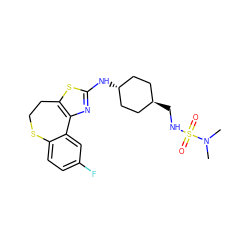 CN(C)S(=O)(=O)NC[C@H]1CC[C@H](Nc2nc3c(s2)CCSc2ccc(F)cc2-3)CC1 ZINC000253636198