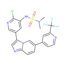 CN(C)S(=O)(=O)Nc1cc(-c2cnc3ccc(-c4ccnc(C(F)(F)F)c4)cn23)cnc1Cl ZINC000113756467