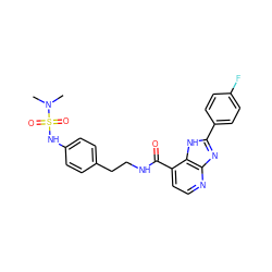 CN(C)S(=O)(=O)Nc1ccc(CCNC(=O)c2ccnc3nc(-c4ccc(F)cc4)[nH]c23)cc1 ZINC000084653333