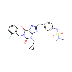 CN(C)S(=O)(=O)Nc1ccc(Cc2nc3c([nH]2)c(=O)n(Cc2ccccc2F)c(=O)n3CC2CC2)cc1 ZINC000008569538