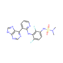 CN(C)S(=O)(=O)Nc1ccc(F)c(Nc2ncccc2-c2ncnc3[nH]cnc23)c1F ZINC000584905181