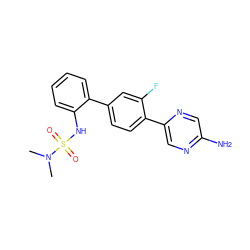 CN(C)S(=O)(=O)Nc1ccccc1-c1ccc(-c2cnc(N)cn2)c(F)c1 ZINC000224760768