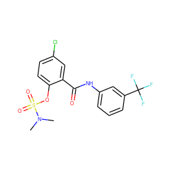 CN(C)S(=O)(=O)Oc1ccc(Cl)cc1C(=O)Nc1cccc(C(F)(F)F)c1 ZINC000003052362